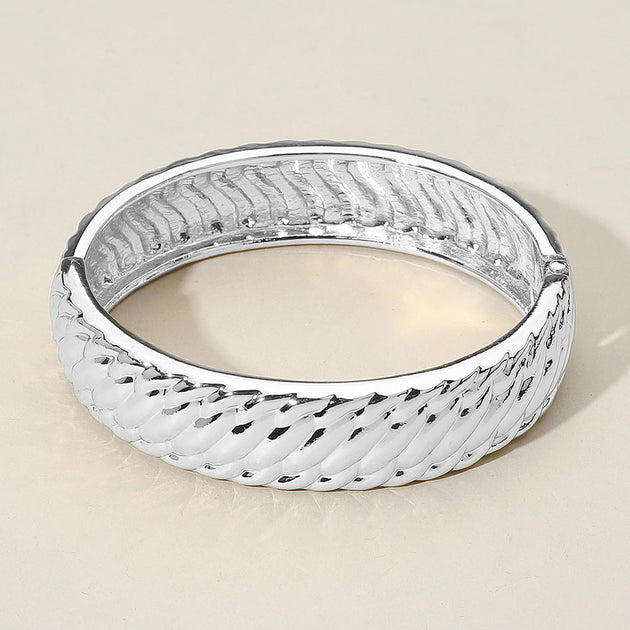 FASHNZFAB Twisted Textured Metal Bangle Bracelet Rhodium Silver One Size 2