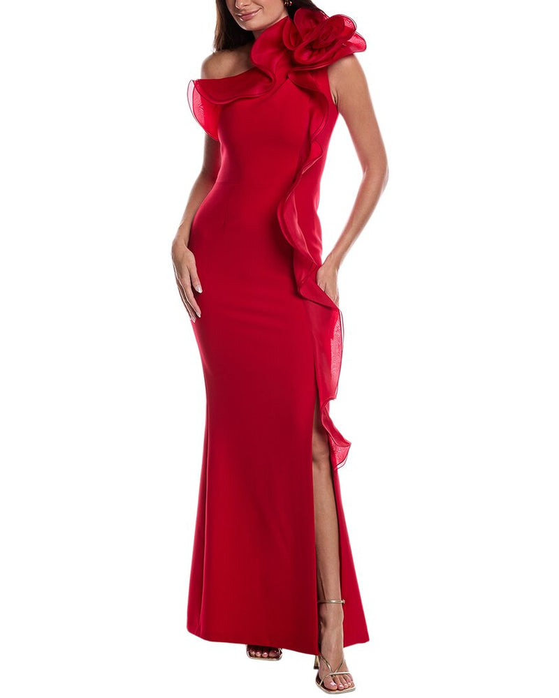 Teri Jon by Rickie Freeman Crepe Column Organza Gown