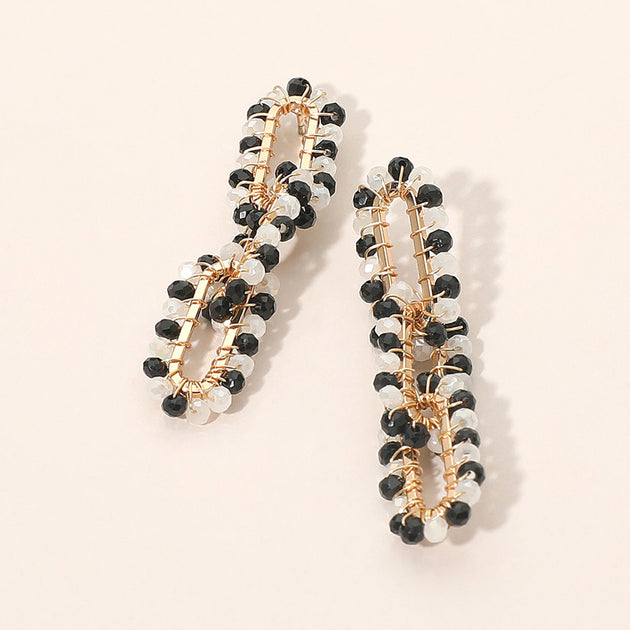 FASHNZFAB Triple Link Dangle Earrings Black 3