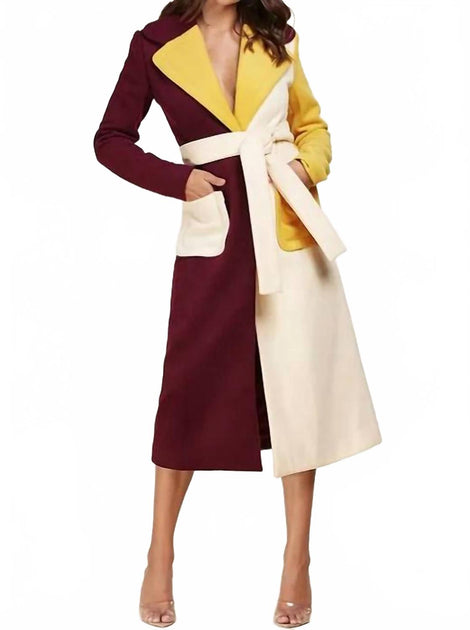 L'ATISTE Colorblock Wool Coat Gold Medium 3