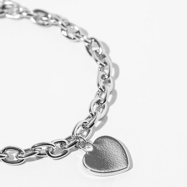 FASHNZFAB Heart Charm Link Chain Bracelet White Gold One Size 3