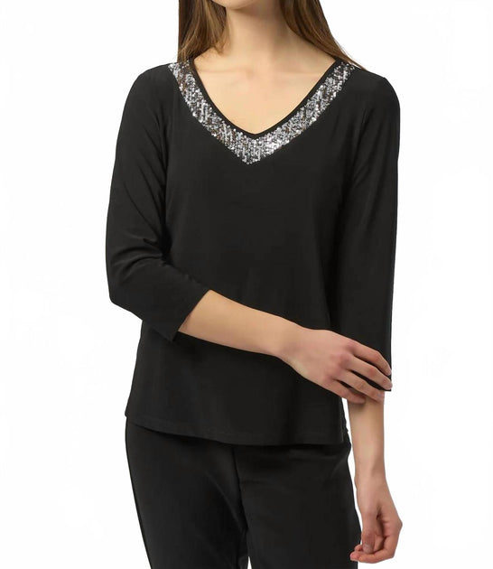 Joseph Ribkoff Sequined Top Black Size M 2