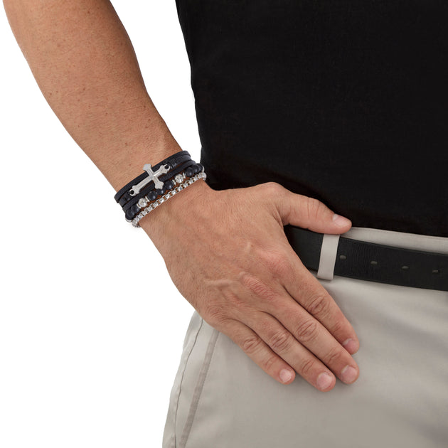 Palm Men's Multi Strand Bracelet Set Black 4