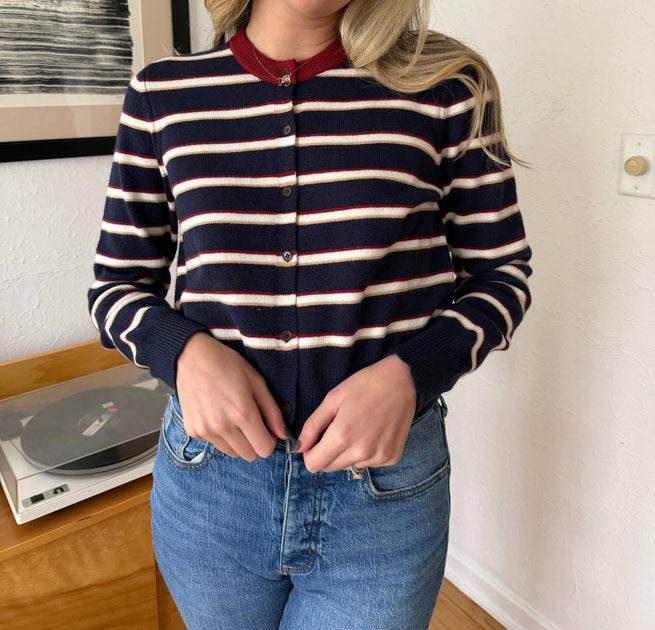 Elle Grey Zara Striped Button Cardigan Blue Medium/Large 2