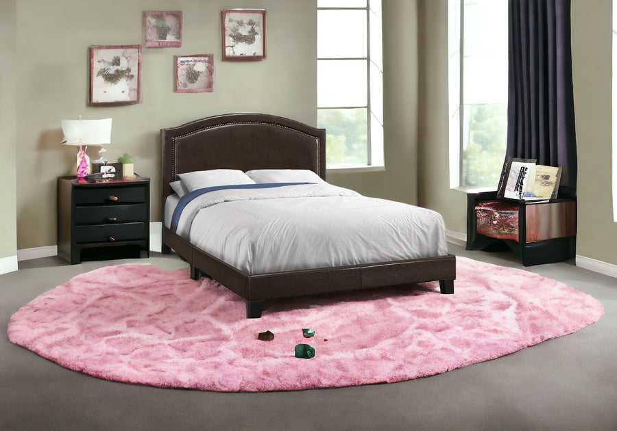Hivvago Queen Upholstered Linen Bed Frame Brown 2