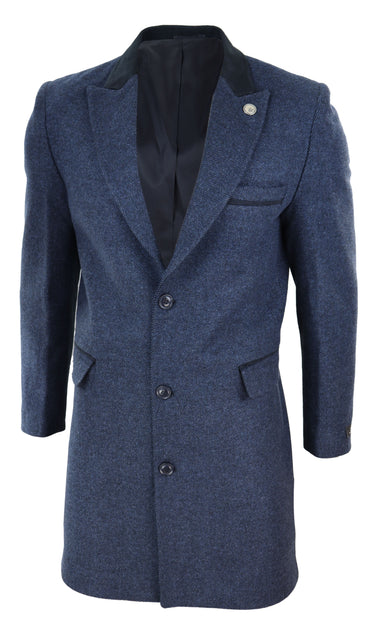 TruClothing 3/4 Overcoat Herringbone Tweed Blue US 50 3