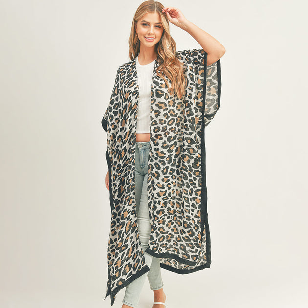 TRUEDAMES Kimono Poncho Gris à Motifs Léopard Taille Unique 4