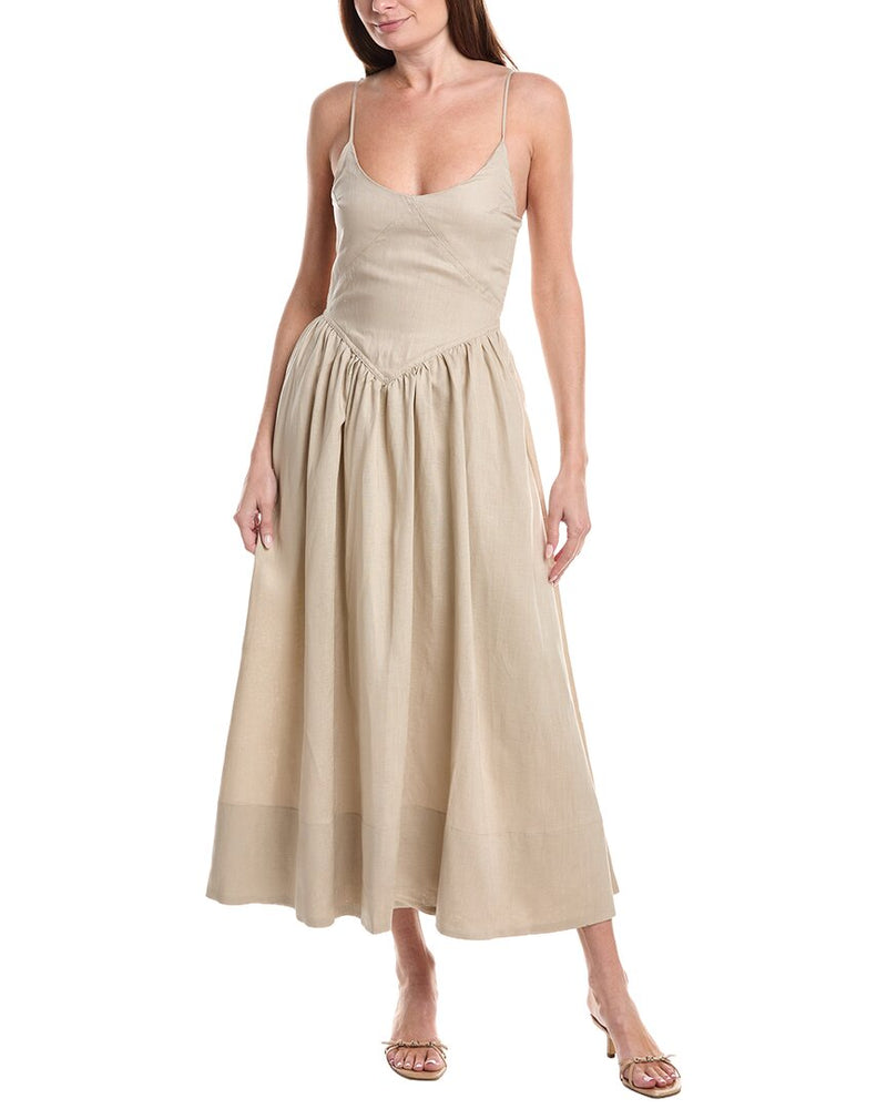 House of Harlow 1960 Melinda Paneled Linen-blend Midi Dress