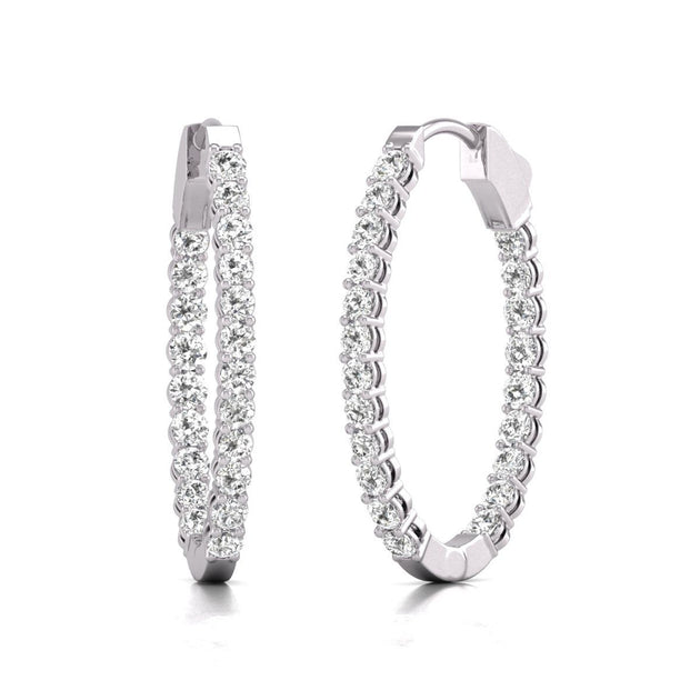 Diana M Lab 14KT White Gold 3CT Oval Hoop Earrings Silver 2