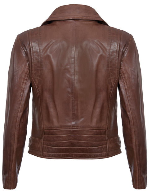 Infinity Stockholm Womens Leather Biker Jacket Brown Large 4