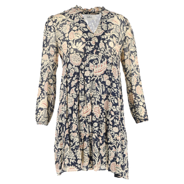 Ba & Sh Azure Floral Printed Mini Dress Multicolor UK 12 2