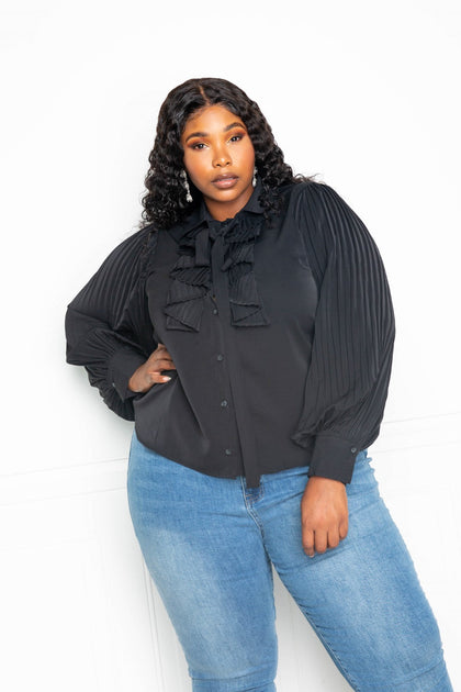 TRUEDAMES Pleated Sleeve Blouse Multi 2X 2