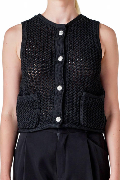 endless rose Statement Buttons Knit Vest Black XS 3