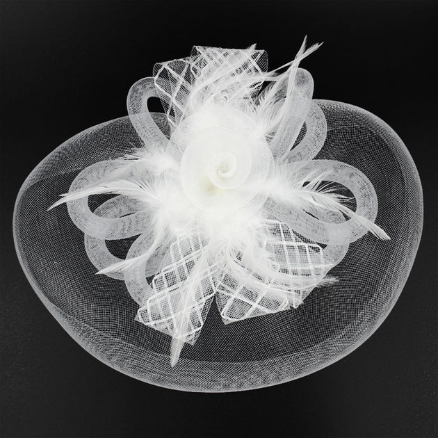 FASHNZFAB Feather Mesh Flower Fascinator White 4
