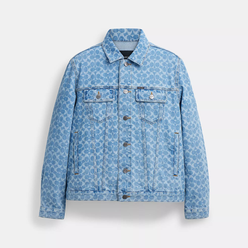 COACH ライトブルー デニムジャケット Coach Outlet Signature Denim Jacket | ShopSimon