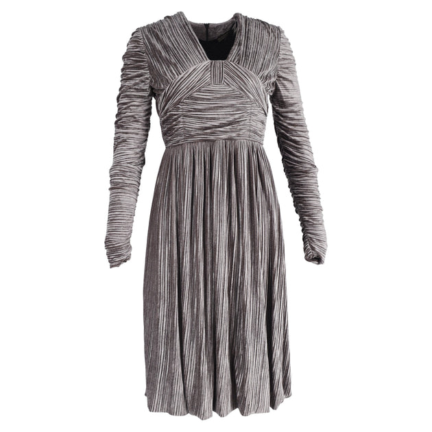 Burberry Pleated Knee-length Long Sleeve Dress In Grey Velvet