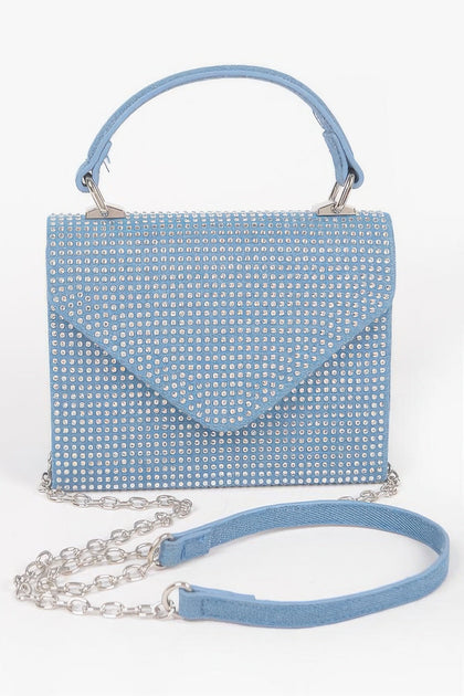 FASHNZFAB Hot Fix Stone Top Handle Bag Blue One Size 6