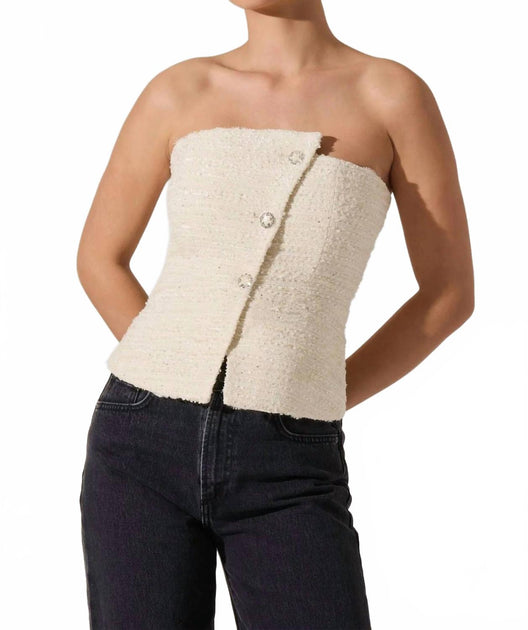 ASTR XOXO Asymmetrical Tweed Top Beige Medium 2