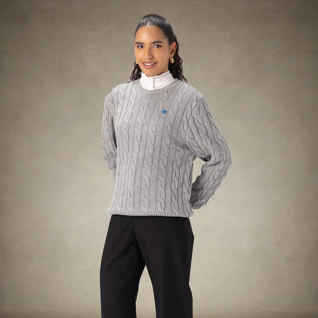 Members Only Damen Rundhals Strickpullover mit Zopfmuster Blau Small 4