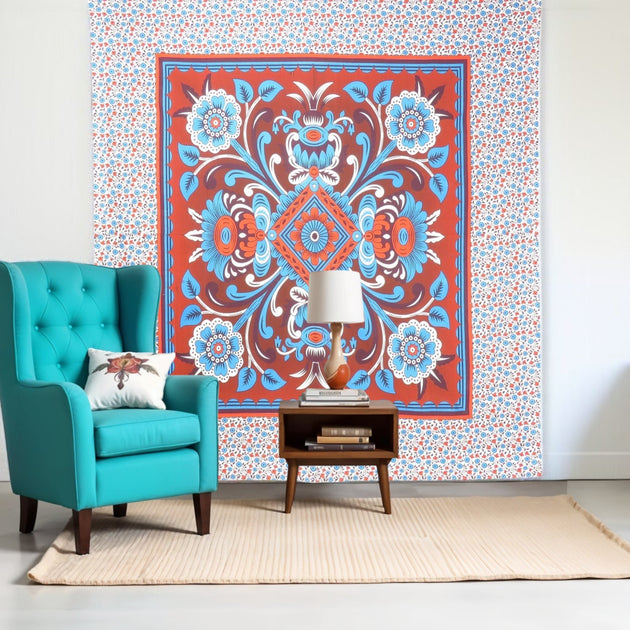 Hivvago Blumen Wandteppich Rot Blau Weiß 88x84 Zoll 2