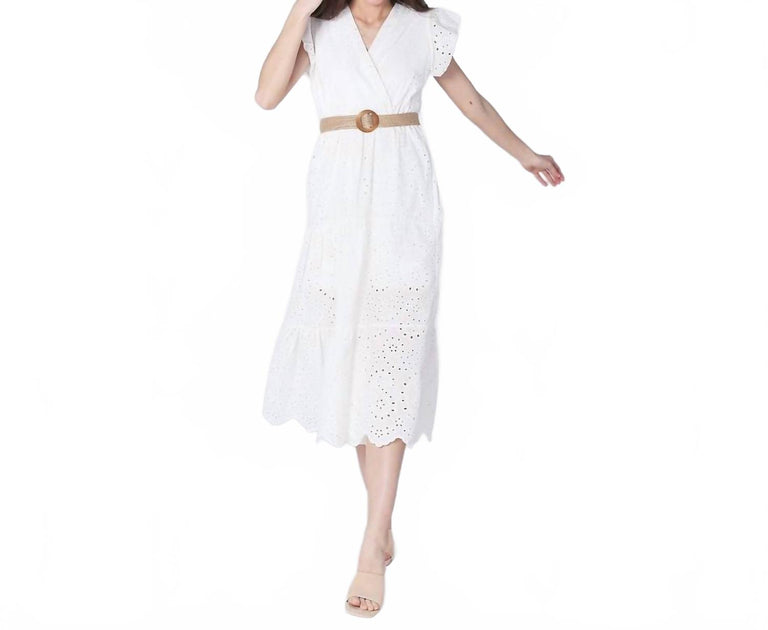 ASTRID Eyelet Belted Dress White Small 2
