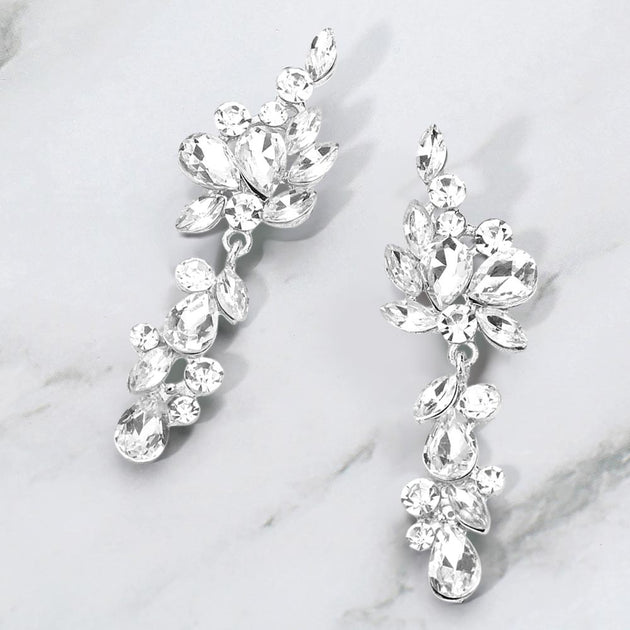FASHNZFAB Multi Stone Cluster Vine Dangle Earrings Silver 7