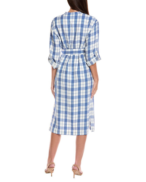 St. John Plaid Print Woven Dress Blue Large 3