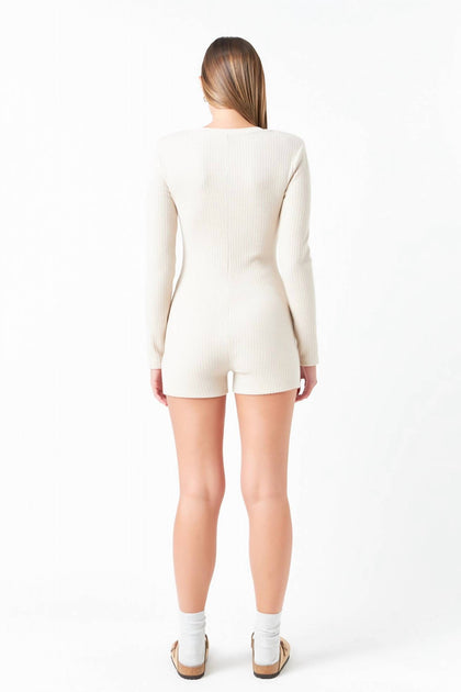 August Apparel 2.7 Ribbed Knit Romper Beige Medium 3