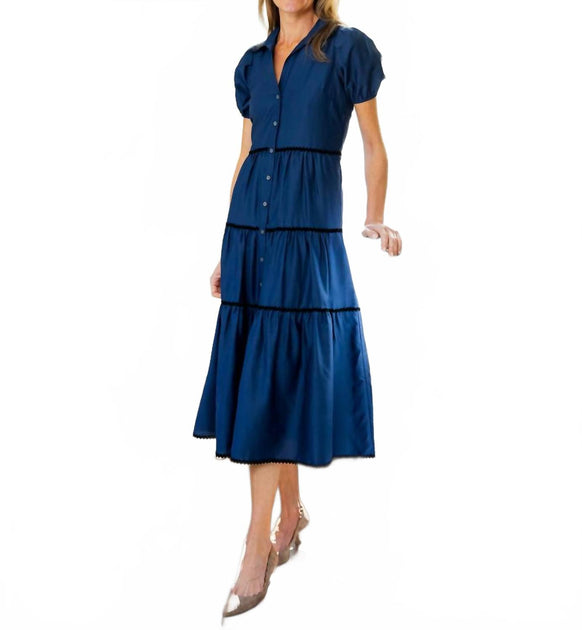 Sail to Sable Button Front Shirt Dress Blue Large 3