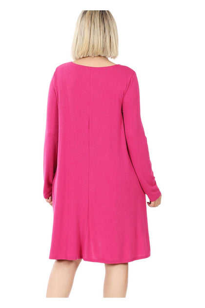 ZENANA Long Sleeve Dress Pink Small 3