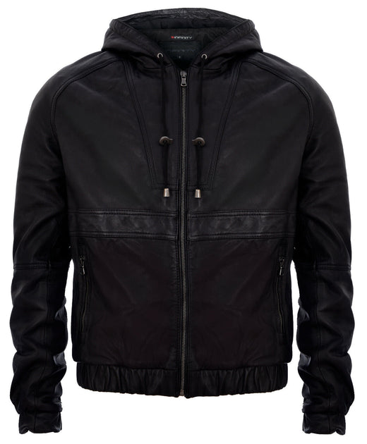 Infinity Vintage Zipped Leather Hooded Bomber Biker Jacket Brown 5XLarge 2