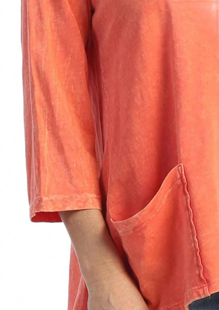 Jess & Jane Mineral Washed Patch Pocket Cotton Top Pink 3X 3