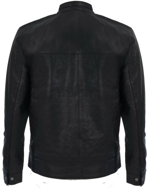 Infinity Herren Leder Biker Jacke mit Stehkragen Schwarz XXLarge 4