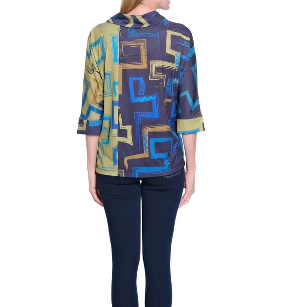 Multiples Print Slub Knit Turtleneck Top Blue Medium 4
