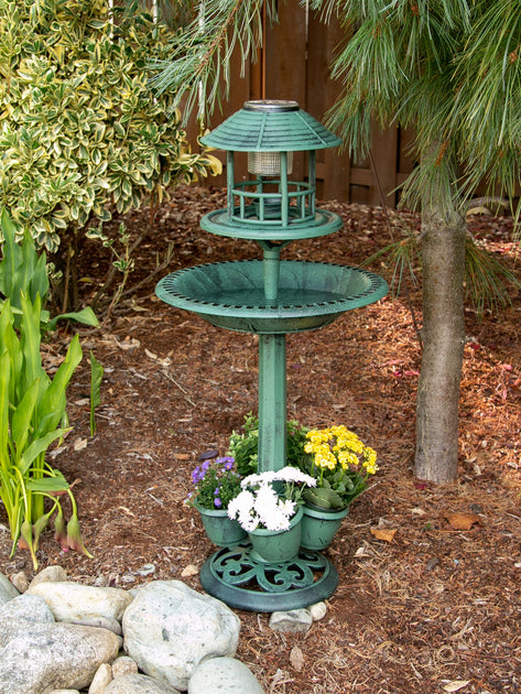 Actifo Solar-Lighted Birdbath and Planter Green 4
