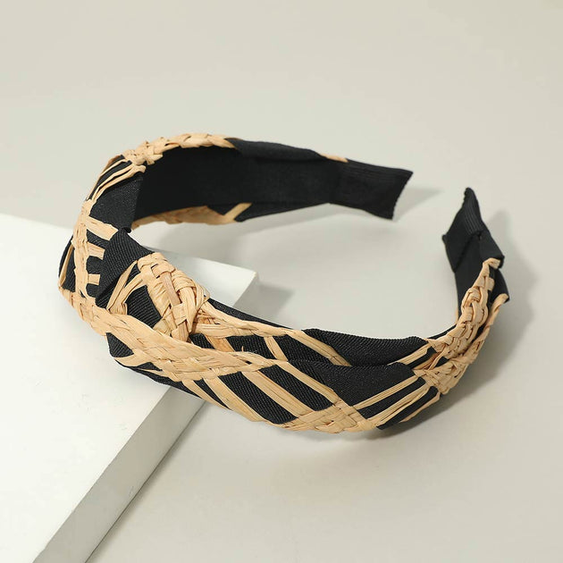 FASHNZFAB Braided Woven Knot Headband Black 2