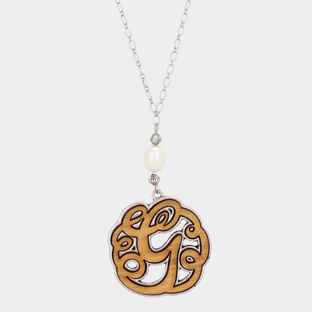 FASHNZFAB Initial G Wooden Pendant Necklace Gold 2