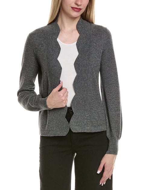 sofiacashmere Scallop Edge Cropped Cardigan Grey XLarge 2