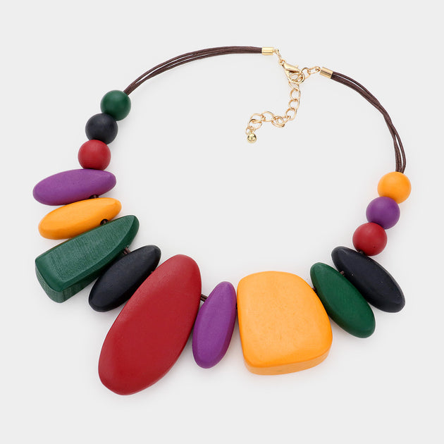 FASHNZFAB Irregular Wood Link Necklace Orange One Size 3