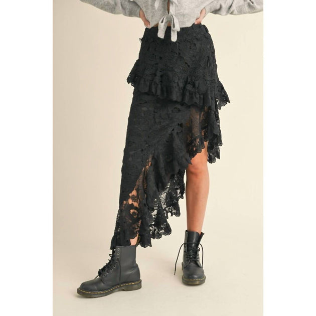 MABLE Asymmetric Lace Skirt Black Small 2