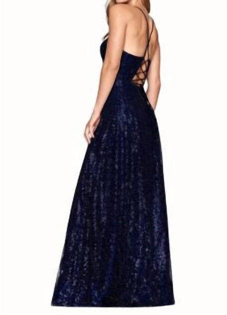 Faviana Sequined A-Line Dress Blue US 14 3