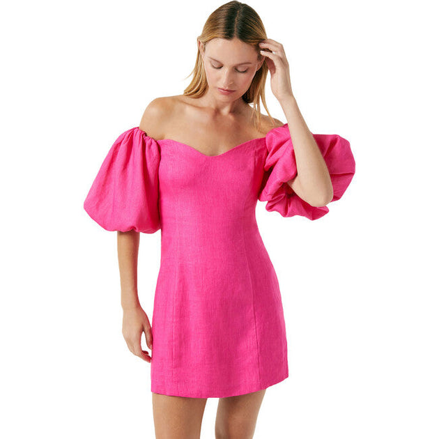 Rhode Dali Puff Sleeve Mini Dress Hot Pink US 6 3