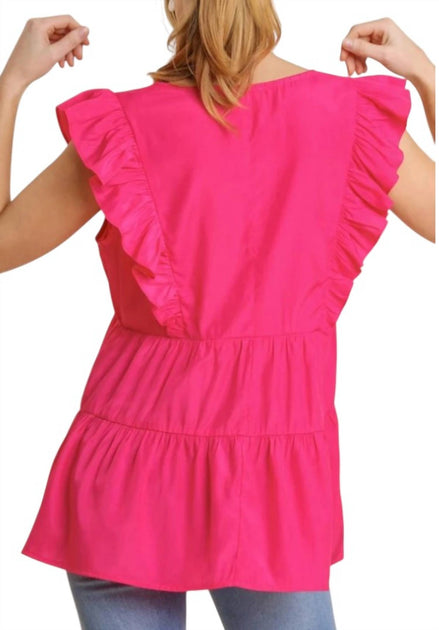 umgee Tiered Ruffle Babydoll Top Pink XLarge 4