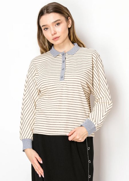 Yal New York Stripe Tee Cream/Grey Medium 2