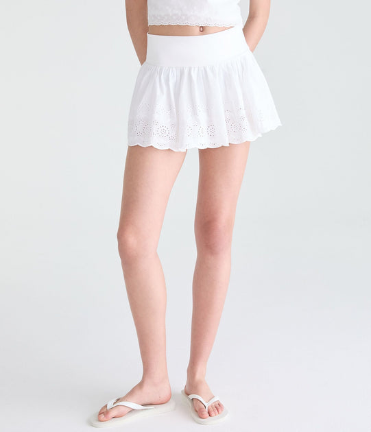 Aeropostale Eyelet Fold-Over Mini Skirt White Medium 2