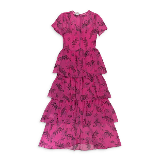 HVN Tarza Leop Brynn Chiffon Tiered Gown Hot Pink ShopSimon