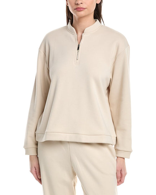 Natori Nova Cozy Brushed Knit Everywhere Zip-Up Top Beige Large 2