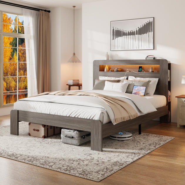 Streamdale Queen Wood Platform Bed Frame Dark Grey 2