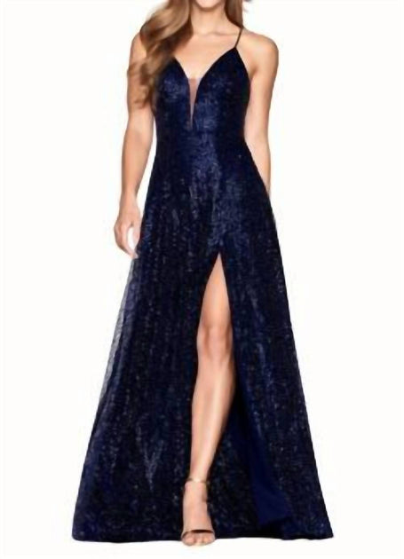 Faviana Sequined A-Line Dress Blue US 14 2