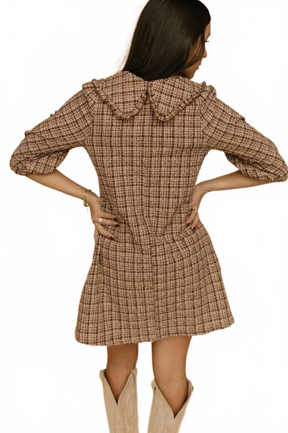 Polagram Plaid Peter Pan Collar Dress Beige Small 3